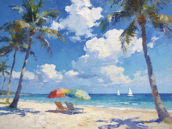 Florida Beach Scenery, Summer Resort Paintings, Hand Painted Canvas Art, Original Landscape Paintings, Heavy Texture Artwork, Small Oil Paintings, Buy Painting Online-HomePaintingDecor