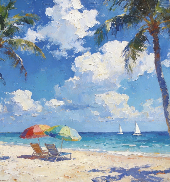 Florida Beach Scenery, Summer Resort Paintings, Hand Painted Canvas Art, Original Landscape Paintings, Heavy Texture Artwork, Small Oil Paintings, Buy Painting Online-HomePaintingDecor