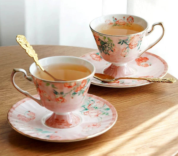 Luxury Tea Cup with Saucer, Elegant Coffee Cup, Porcelain Tea cups, Ceramic Tea Cup Set, British Tea Cup Set, Afternoon Tea Cup with Saucer Set-HomePaintingDecor