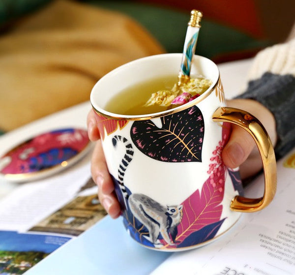 Peacock Porcelain Cups, Large Capacity Jungle Animal Porcelain Mugs, Unique Ceramic Mugs in Gift Box, Creative Ceramic Mugs for Office-HomePaintingDecor