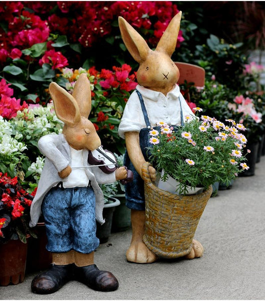 Large Rabbit Statue for Garden, Bunny Flower Pot, Garden Courtyard Ornament, Villa Outdoor Decor Gardening Ideas, House Warming Gift-HomePaintingDecor