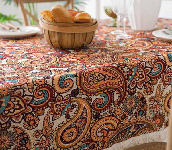 Large Modern Linen Tablecloths, Oriental Rectangular Table Covers for Coffee Table, Bohemian Rectangular Tablecloth for Oval Table-HomePaintingDecor