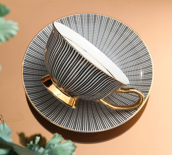 Elegant Ceramic Cups, Unique Modern Coffee Cup and Saucer, Creative Porcelain Tea Cup Saucer Set, Beautiful British Tea Cups-HomePaintingDecor