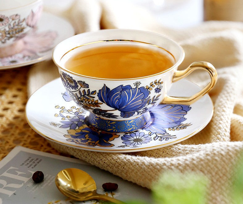 Afternoon British Tea Cups, Unique Iris Flower Tea Cups and Saucers in Gift Box, Elegant Ceramic Coffee Cups, Royal Bone China Porcelain Tea Cup Set-HomePaintingDecor