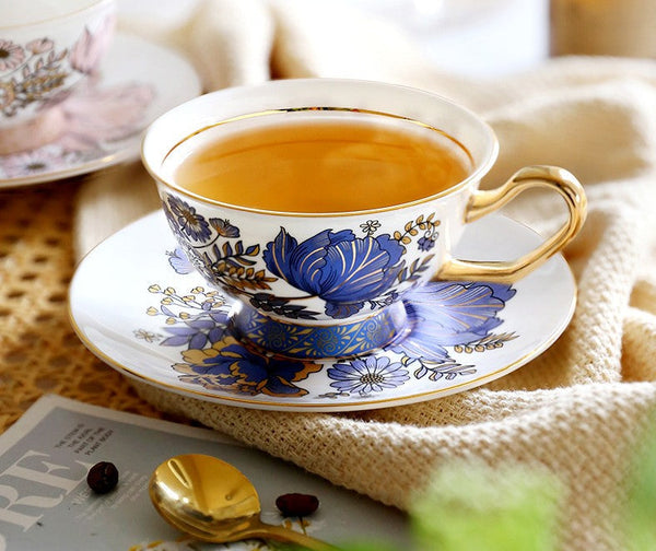 Afternoon British Tea Cups, Unique Iris Flower Tea Cups and Saucers in Gift Box, Elegant Ceramic Coffee Cups, Royal Bone China Porcelain Tea Cup Set-HomePaintingDecor