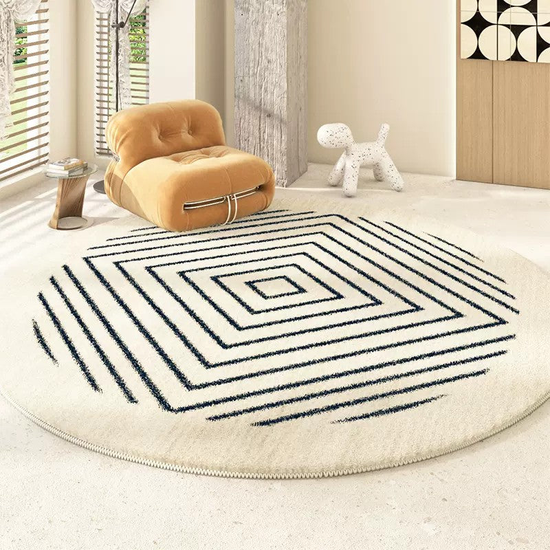 Abstract Contemporary Round Rugs for Bedroom, Geometric Modern Rug Ideas for Living Room, Thick Round Rugs for Dining Room-HomePaintingDecor