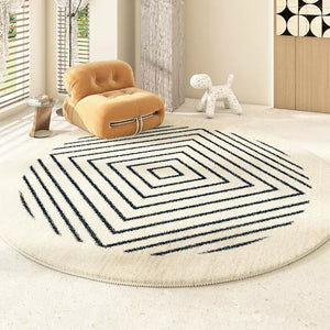 Abstract Contemporary Round Rugs for Bedroom, Geometric Modern Rug Ideas for Living Room, Thick Round Rugs for Dining Room-HomePaintingDecor