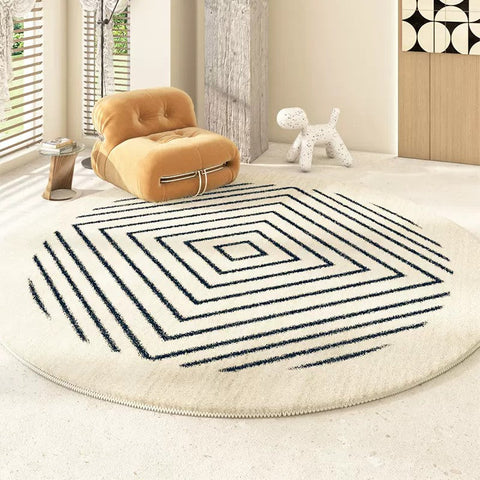 Abstract Contemporary Round Rugs for Bedroom, Geometric Modern Rug Ideas for Living Room, Thick Round Rugs for Dining Room-HomePaintingDecor