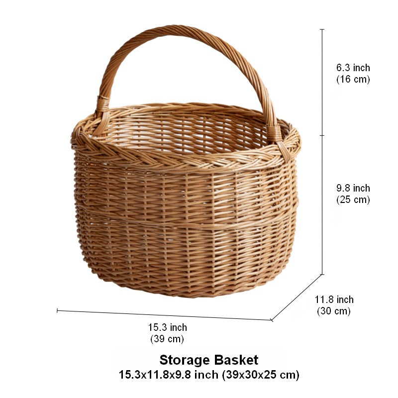 Hand-woven Wicker Storage Basket, Natural Fruit Basket, Storage Basket for Kitchen, Picnic Storage Basket with Handle, Willow Weaving Storage Basket for Shelves-HomePaintingDecor