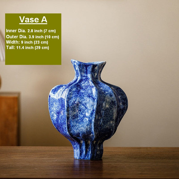 Handmade Water Holding Flower Vases, Centerpiece on Dining Table, Blue Ceramic Bud Vases, Tall Flower Vases on Table, Modern Pottery Flower Vases-HomePaintingDecor