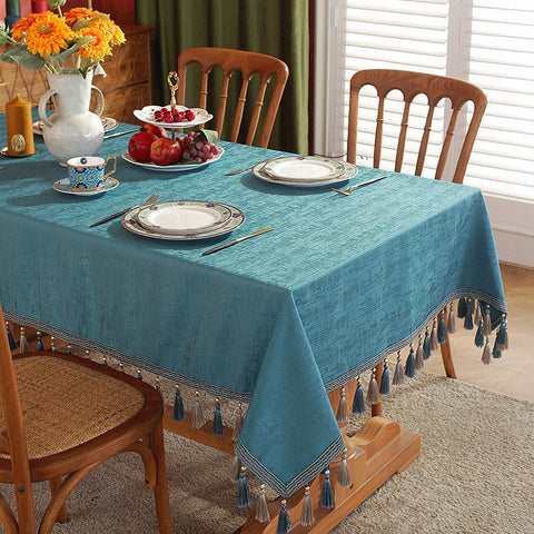 Green Fringes Tablecloth for Home Decoration, Square Tablecloth for Round Table, Modern Rectangle Tablecloth, Large Simple Table Cloth for Dining Room Table-HomePaintingDecor