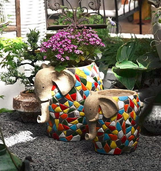 Unique Animal Statue for Garden Ornaments, Large Elephant Flowerpot, Modern Animal Flower Pot, Resin Statue for Garden, Villa Outdoor Decor Gardening Ideas-HomePaintingDecor