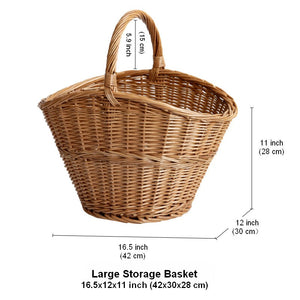 Willow Weaving Baskets with Handle, Large Picnic Food Basket with Handle, Natural Hand-woven Wicker Storage Basket, Natural Fruit Baskets, Kitchen Storage Baskets-HomePaintingDecor