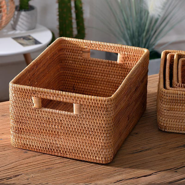 Rattan Storage Baskets, Storage Basket for Shelves, Rectangular Storage Basket for Toys, Storage Baskets for Kitchen, Storage Baskets for Bedroom-HomePaintingDecor