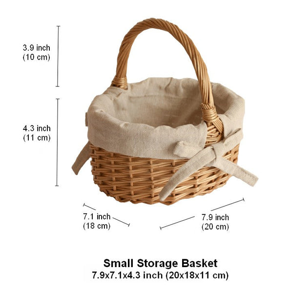 Small Picnic Storage Basket with Handle, Hand-woven Wicker Storage Basket, Willow Weaving Baskets for Vegetable, Natural Fruit Basket, Kitchen Storage Baskets-HomePaintingDecor