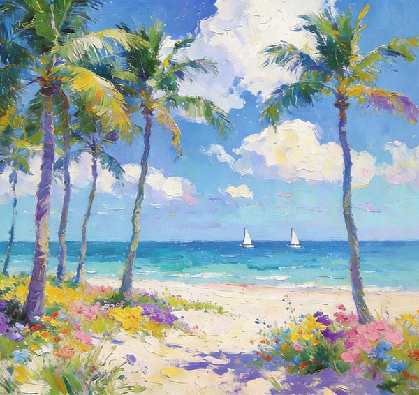 Landscape Paintings on Canvas, Florida Beach Scenery, Seashore Paintings, Original Canvas Paintings, Buy Paintings Online, Hand Painted Canvas Art, Heavy Texture Oil Paintings-HomePaintingDecor