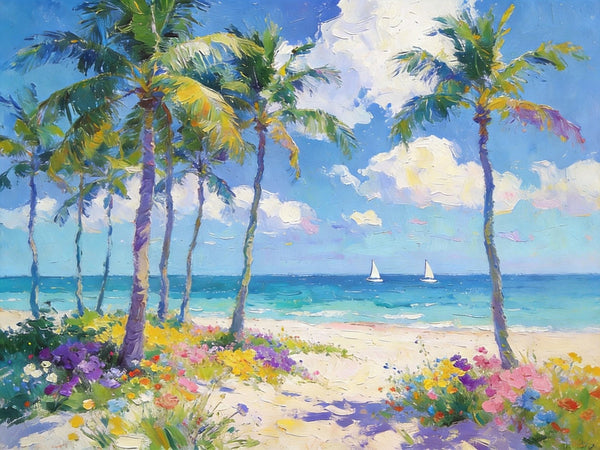 Landscape Paintings on Canvas, Florida Beach Scenery, Seashore Paintings, Original Canvas Paintings, Buy Paintings Online, Hand Painted Canvas Art, Heavy Texture Oil Paintings-HomePaintingDecor
