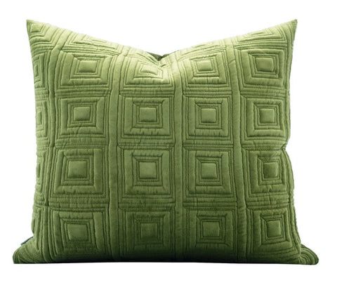 Large Square Modern Throw Pillows for Couch, Green Geometric Modern Sofa Pillows, Large Decorative Throw Pillows, Simple Throw Pillow for Interior Design-HomePaintingDecor