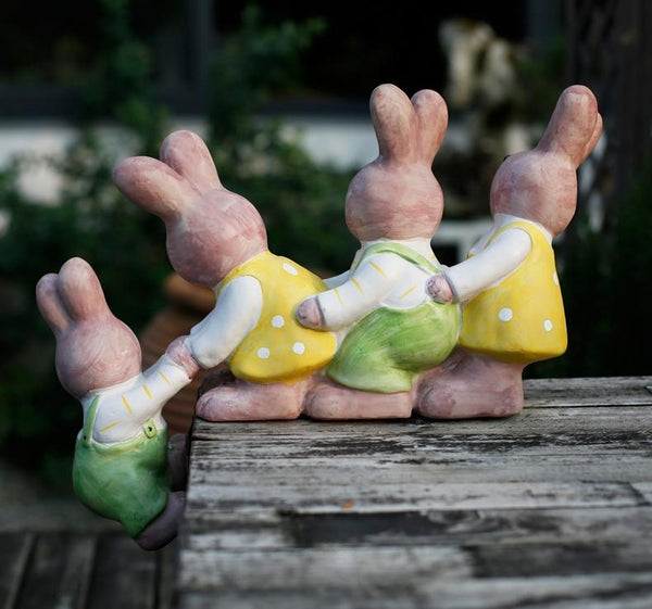 Lovely Rabbits Statues, Cute Rabbits in the Garden, Animal Resin Statue for Garden Ornament, Outdoor Decoration Ideas, Garden Ideas-HomePaintingDecor
