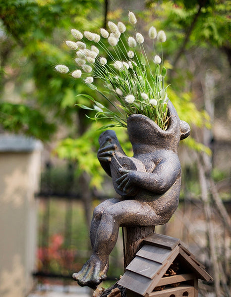 Garden Animal Statues, Unique Modern Garden Sculptures, Frog Flowerpot for Garden Decoration, Beautiful Cute Frog Statues, Creative Villa Outdoor Gardening Ideas-HomePaintingDecor