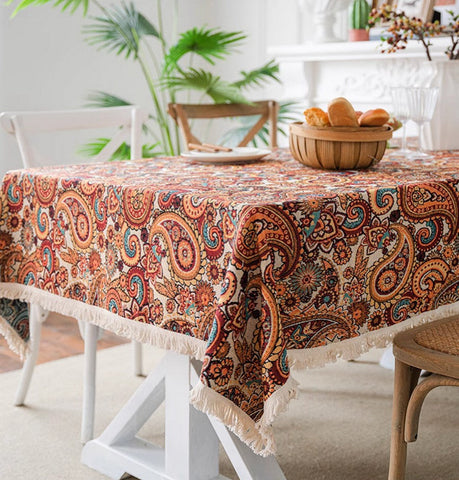 Oriental Rectangular Table Covers for Coffee Table, Large Modern Linen Tablecloths, Bohemian Rectangular Tablecloth for Oval Table-HomePaintingDecor