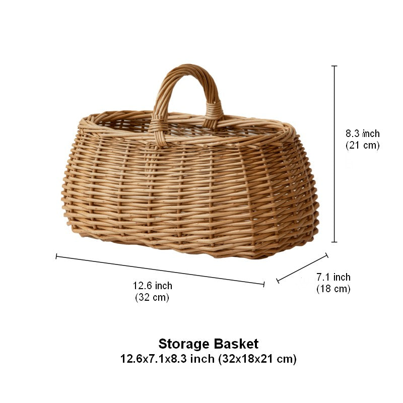 Hand-woven Wicker Storage Basket, Small Picnic Storage Basket with Handle, Willow Weaving Baskets for Vegetable, Natural Fruit Basket, Kitchen Storage Baskets-HomePaintingDecor