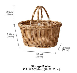 Kitchen Storage Baskets, Small Picnic Food Basket with Handle, Natural Hand-woven Wicker Storage Basket, Willow Weaving Baskets for Vegetable, Natural Fruit Basket-HomePaintingDecor