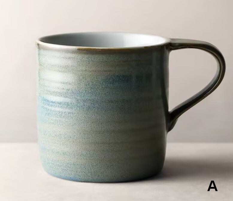 Large Modern Handmade Pottery Coffee Cup, Large Capacity Coffee Mugs, Creative Handmade Coffee Mugs, Blue Green Black Ceramic Coffee Mugs-HomePaintingDecor
