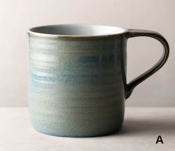 Large Modern Handmade Pottery Coffee Cup, Large Capacity Coffee Mugs, Creative Handmade Coffee Mugs, Blue Green Black Ceramic Coffee Mugs-HomePaintingDecor