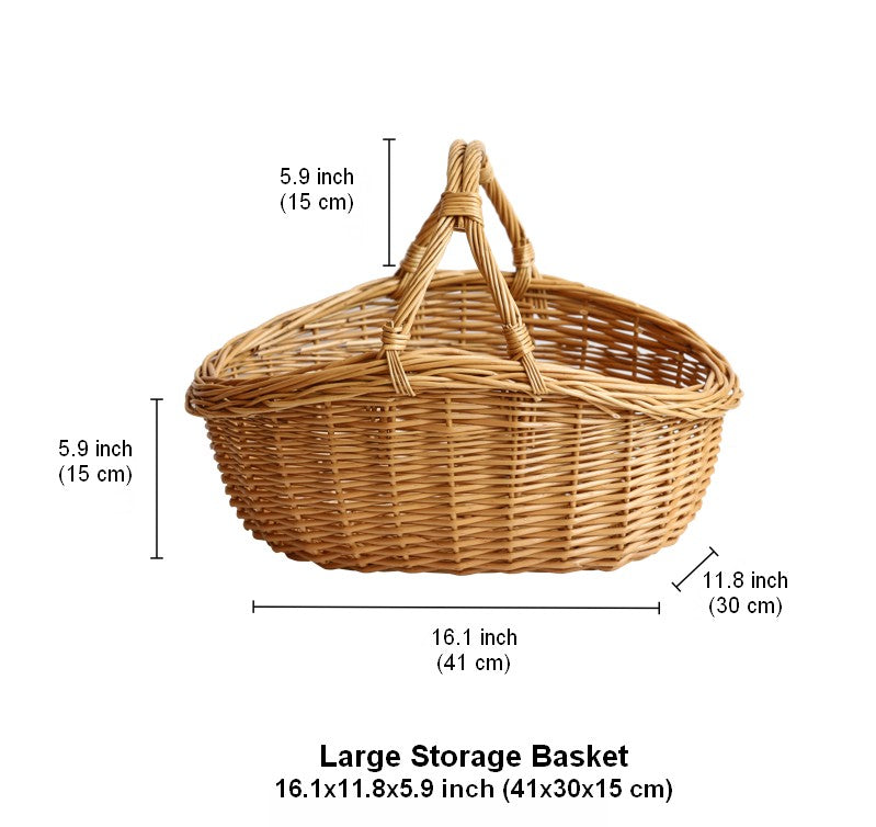 Large Kitchen Storage Baskets, Picnic Storage Basket with Handle, Hand-woven Wicker Storage Basket, Willow Weaving Baskets for Vegetable, Natural Fruit Basket-HomePaintingDecor