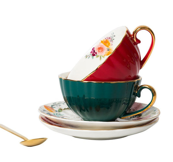 Elegant Ceramic Coffee Cups, Beautiful British Tea Cups, Creative Porcelain Tea Cup Saucer Set, 6.8 oz Tea Cup and Saucer in Gift Box-HomePaintingDecor