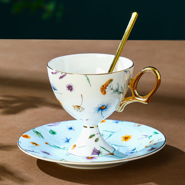 Unique Tea Cup and Saucer Set in Gift Box, Elegant British Ceramic Coffee Cup with Sucer, Floral Porcelain Tea Cup and Sucer Set, Flower Ceramic Tea Cup and Saucer-HomePaintingDecor