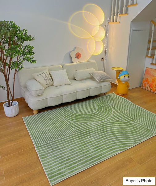 Dining Room Modern Rugs, Modern Living Room Rugs, Green Thick Soft Modern Rugs for Living Room, Contemporary Rugs for Bedroom-HomePaintingDecor