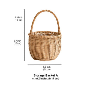 Wicker Storage Basket for Kitchen, Hand-woven Picnic Food Basket with Handle, Willow Weaving Baskets for Vegetable, Natural Fruit Basket, Storage Basket for Shelves-HomePaintingDecor