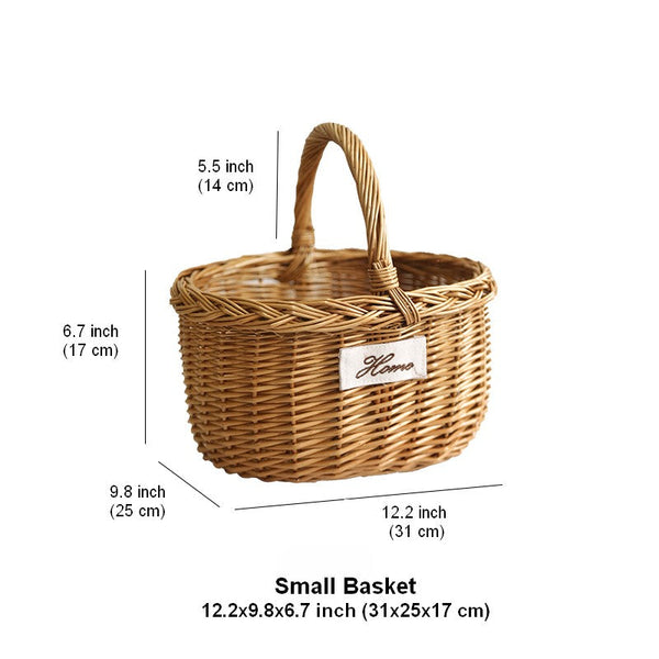 Hand-woven Wicker Storage Basket, Large Picnic Food Basket with Handle, Willow Weaving Baskets for Vegetable, Natural Fruit Basket, Kitchen Storage Baskets-HomePaintingDecor