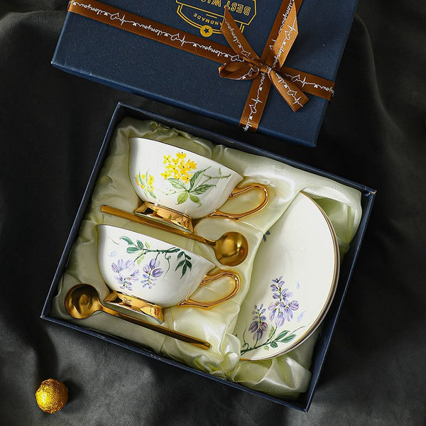 Unique Tea Cup and Saucer in Gift Box, Floral Ceramic Coffee Cup with Saucer, Beautiful British Tea Cup and Saucer, Porcelain Tea Cup Saucer Set-HomePaintingDecor