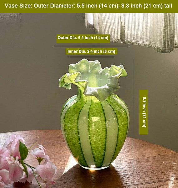 Creative Modern Vase for Flowers, Handmade Flower Vases on Table, Modern Contemporary Vases, Green Glass Flower Vases, Green Bud Vases-HomePaintingDecor