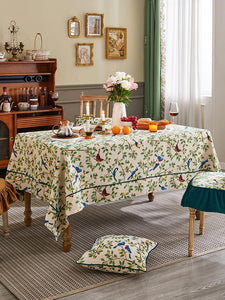 Large Modern Rectangle Tablecloth for Dining Room Table, Bird Flower Pattern Farmhouse Table Cloth, Square Tablecloth for Round Table-HomePaintingDecor