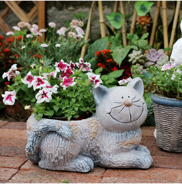 Large Cat Statue, Sitting Cat Flower Pot Statue, Pet Statue for Garden Courtyard Ornaments, Villa Outdoor Decor Gardening Ideas-HomePaintingDecor