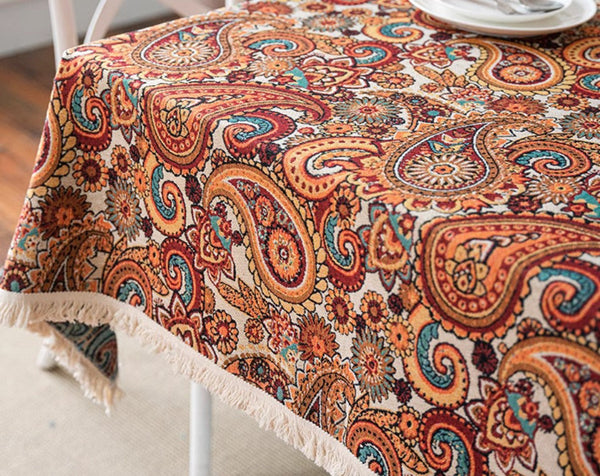 Oriental Rectangular Table Covers for Coffee Table, Large Modern Linen Tablecloths, Bohemian Rectangular Tablecloth for Oval Table-HomePaintingDecor