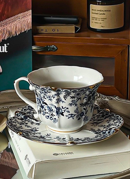 French Style China Porcelain Tea Cup Saucer Set, 7.8 oz Tea Cup and Saucers, Royal Ceramic Cups, Elegant Vintage Ceramic Coffee Cups for Traditional Afternoon Tea-HomePaintingDecor