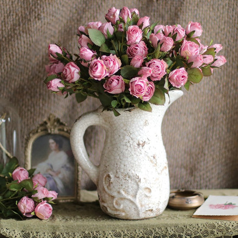 Artificial Flowers for Living Room, 12 Branches of Pink Rose Flowers, Pink Rose Flower in Vase, Real Touch Flowers, Simple Flower Arrangement Ideas for Home Decoration-HomePaintingDecor