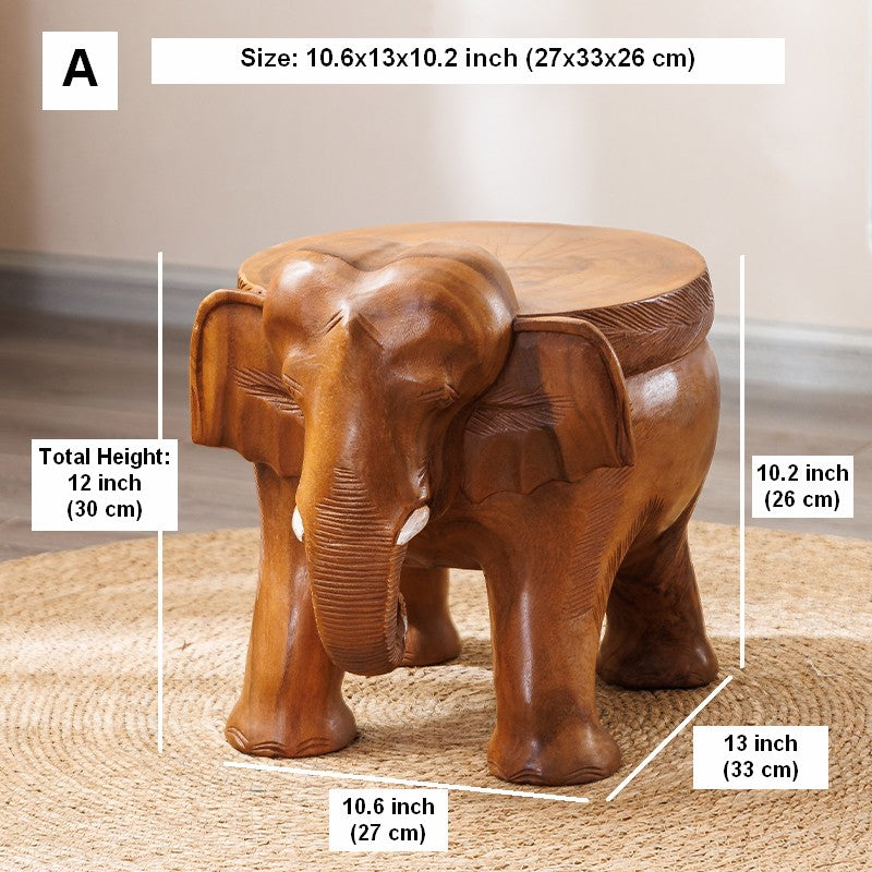Dining Table Stool, Handmade Solid Wood low Stool, Elephant Wooden Stool, Elephant Sofa Stool, Creative Shoe-changing Stool-HomePaintingDecor