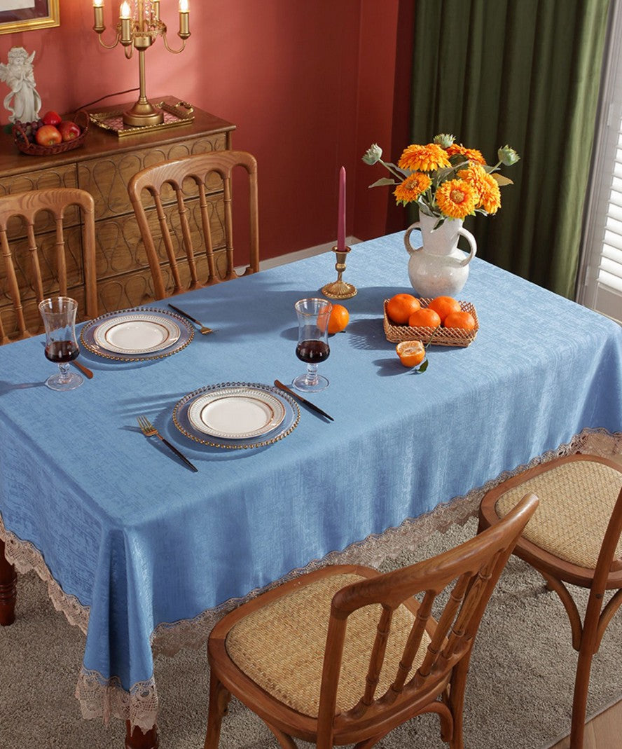 Large Modern Rectangle Tablecloth, Simple Table Cover for Dining Room Table, Blue Lace Tablecloth Ideas for Home Decoration, Square Tablecloth for Round Table