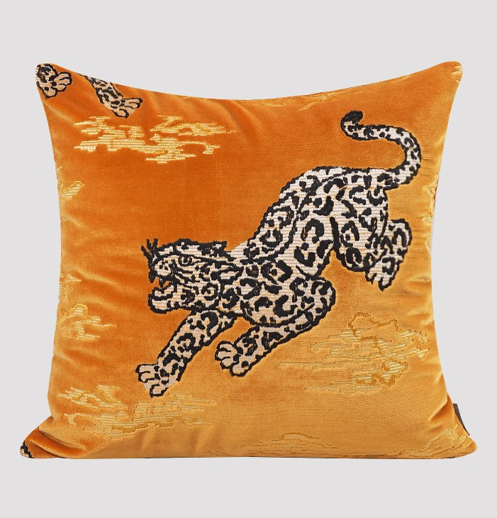 Contemporary Modern Sofa Pillows, Yellow Embroidery Tiger Pattern Pillows for Couch, Decorative Throw Pillows for Bedroom, Large Modern Sofa Pillow for Living Room-HomePaintingDecor