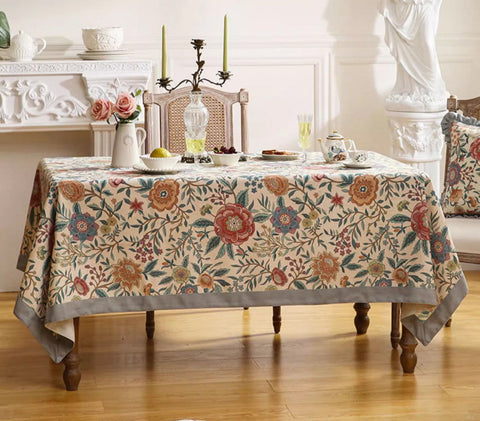 Flower Farmhouse Table Cover, Modern Tablecloth, Rectangle Tablecloth Ideas for Dining Table, Square Linen Tablecloth for Coffee Table-HomePaintingDecor