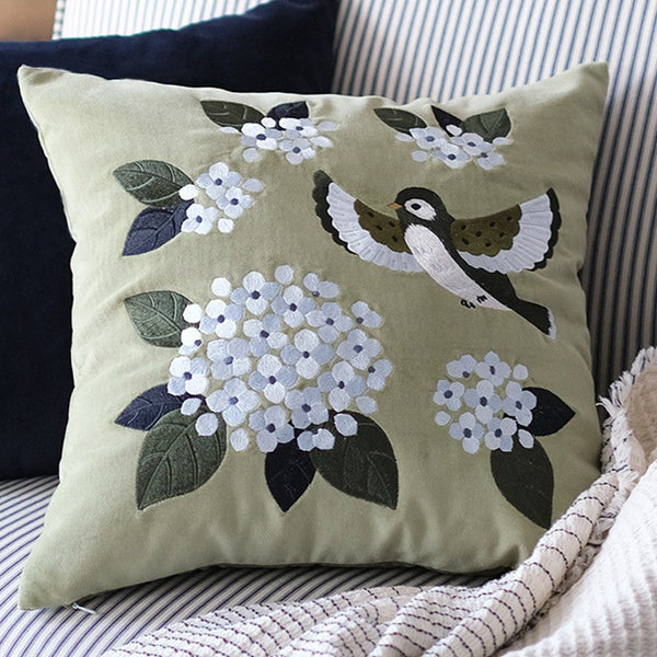 Decorative Pillow Arrangement Ideas for Couch, Living Room Decorative Pillows, Embroidered Swallow Birds Cushion, Large Decorative Pillows for Couch, Modern Throw Pillows for Bedroom-HomePaintingDecor