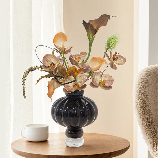 Unique Contemporary Vases for Modern Home Decor, Black Glass Bud Vases, Handmade Liuli Vases, Centerpiece Vases on Table, Black Glaze Vase-HomePaintingDecor