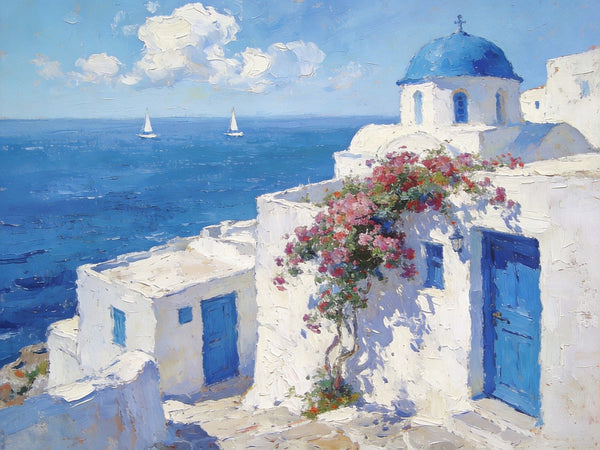 Heavy Texture Artwork, Sail into the Aegean Dream, Hand Painted Canvas Art, Small Oil Paintings, Landscape Canvas Paintings, Original Canvas Paintings-HomePaintingDecor