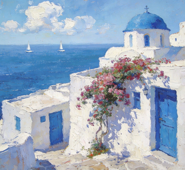 Heavy Texture Artwork, Sail into the Aegean Dream, Hand Painted Canvas Art, Small Oil Paintings, Landscape Canvas Paintings, Original Canvas Paintings-HomePaintingDecor
